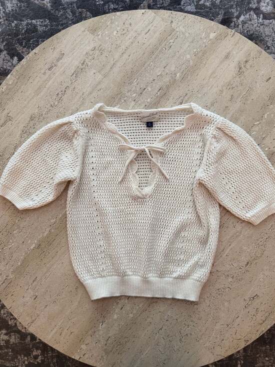 Universal Thread Sweaters - Universal Thread Women's Short Sleeve Pointelle Tie-Neck Knit Sweater